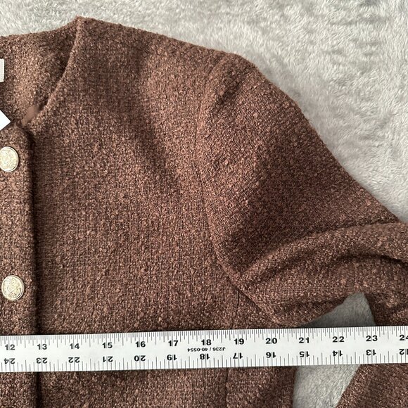 NWT 2025 Ann Taylor LOFT Brown Tweed Double Breasted Jacket Women's LARGE - Picture 5 of 7